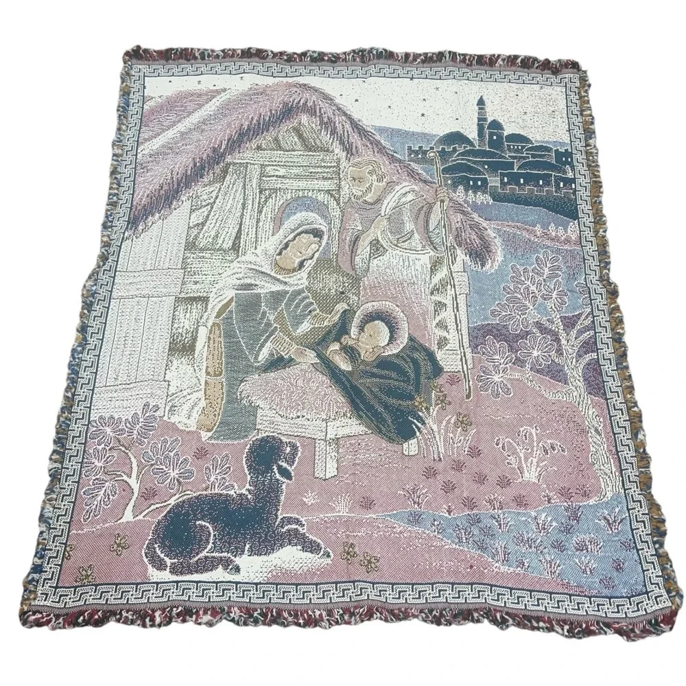 Nativity Scene Mary Joseph Jesus Christmas Christian Holiday Tapestry Throw